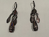 Earring, One of a Pair, Silver sheet, filigree, enamel, coral and imitation coral